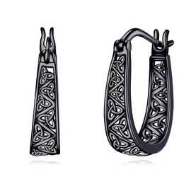VONALA Black Celtic Hoop Earrings 925 Sterling Silver Celtic Knot Huggie Earrings Irish Viking Jewelry for Women Men 18mm