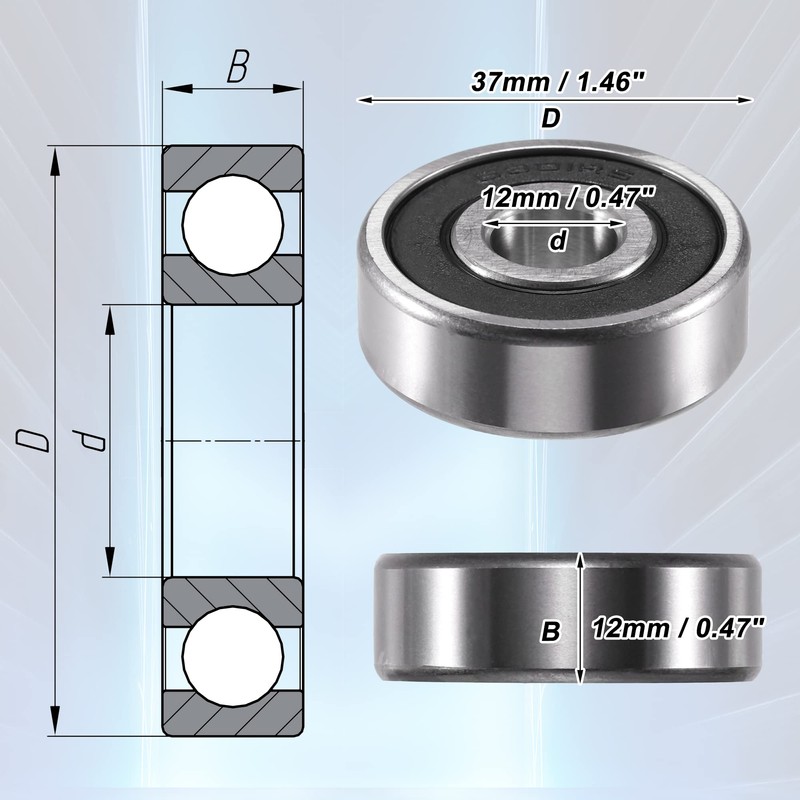 X AUTOHAUX 12x37x12mm Double Rubber Seal 6301-2RS Single Row Deep