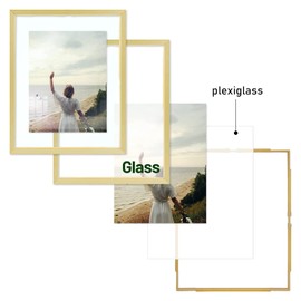 Frametory, 8x10 Floating Picture Frame - Metal Photo Frame - Real Glass - for Wall Mount or Tabletop Displays (Gold, 2 Pack)