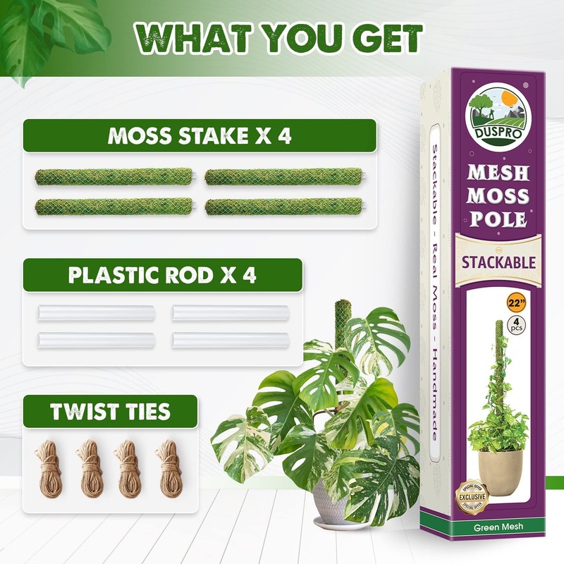 Duspro Green Stackable Mesh Moss Pole for Plants Climbing Vine