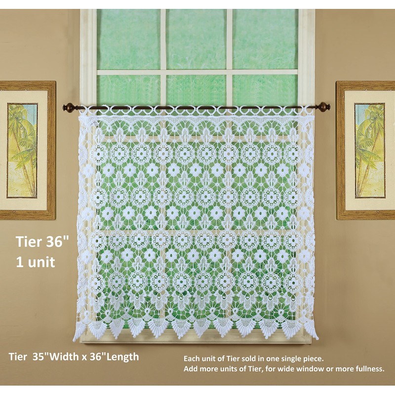 Today's Curtain Medallion Macramé Tier 36",White,35W x 36L