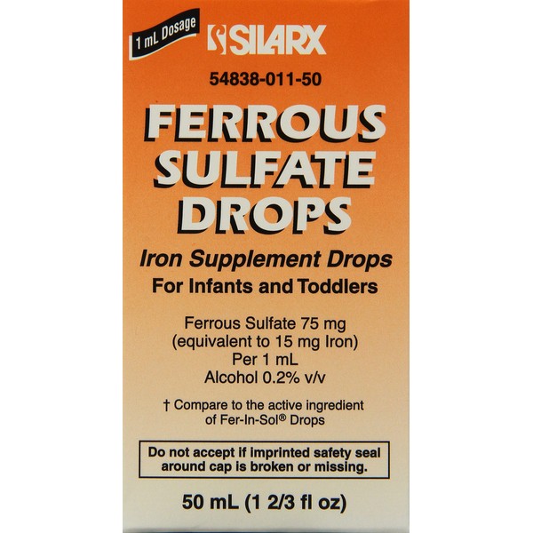Ferrous Sulfate Iron 15mg/ml Supplement Drops 50ml Bottle -Pack of 3-