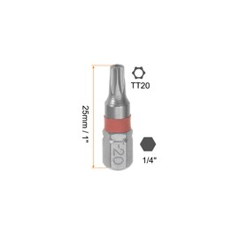 sourcing map 8pcs T20 Torx Hex Screwdriver Bit 1/4" Hex Shank 1" Length S2 Steel Magnetic Power Drill Bits
