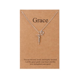 Lcherry Grace Necklace - Mustard Seed Faith Cross Pendant Necklace for Women, Religious Christian Birthday Gifts for Women