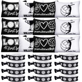 24 Bolsas de Cosméticos de Voleibol y Coleteros de Voleibol Deportivos para Cabello Bolsa de Viaje de Lona para Maquillaje Lazos para Pelo Bandas Elásticas para Pelo Regalos de Equipo (Estilo Bonito)