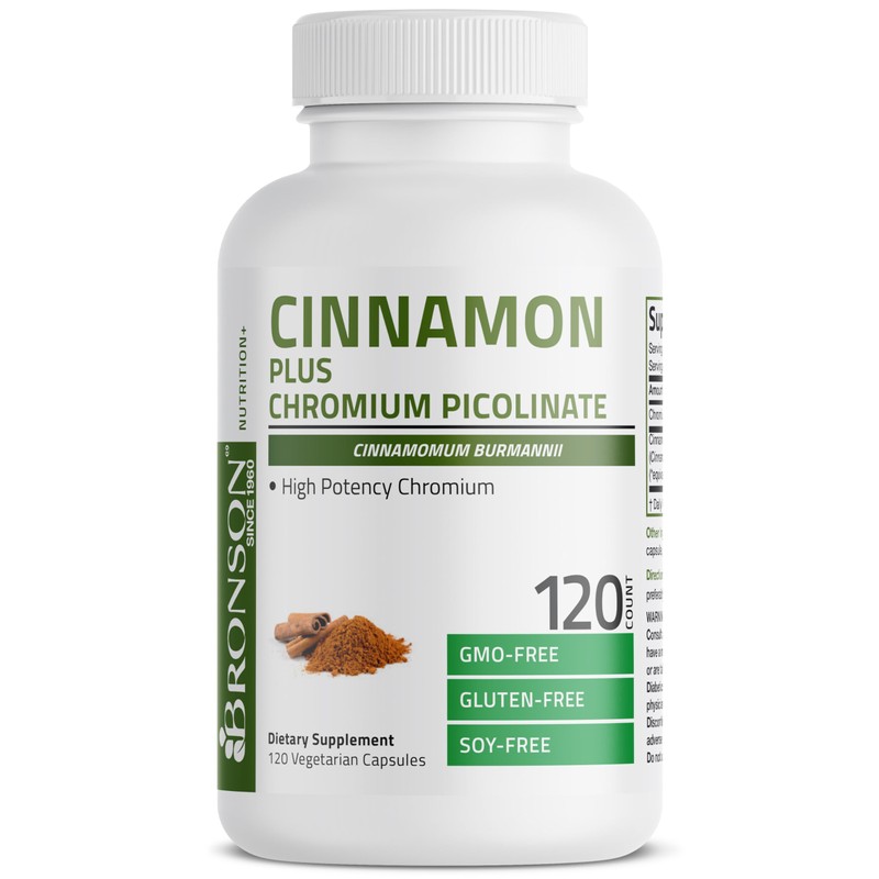 Bronson Cinnamon Plus Chromium Picolinate Supplement, High Potency Chromium, Non-GMO,
