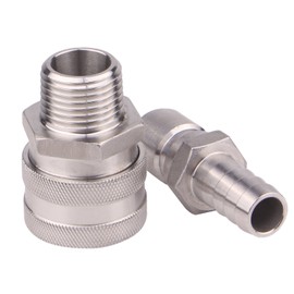 DERNORD 1/2 Inch Stainless Steel Quick Disconnect Set - Beer Brewing Connector Kit (Barb Male/MPT Female)