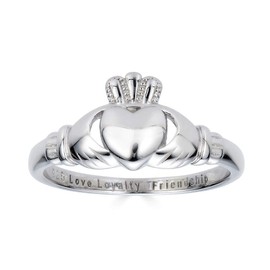 925 Sterling Silver Love Loyalty Friendship Engraved Irish Claddagh Ring, Sterling Silver