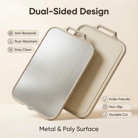 Quavire Stainless Steel Cutting Board for Kitchen, 2 in 1 Double Side Large Cutting Boards, Food Grade Stainless Steel/PP Chopping Board, Easy to Clean/Dishwasher Safe, 16”×11”