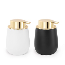 HarJue Ceramic Soap Dispenser, Refillable Dish Soap Pump Dispenser, Hand Soap Dispenser for Kitchen Sink Bathroom Counter, Modern Stylish Design (Black & White)