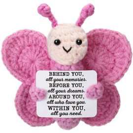 Positive Crochet Butterfly for Women, Mini Handmade Emotional Support Plush for Friends, Coworkers Boss Girls Teachers on Birthday Christmas Valentines Card Bracelet Blanket Basket