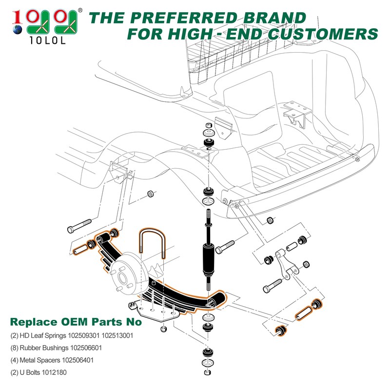 10L0L Golf Cart Heavy Duty 4-Leaf Rear Leaf Spring Kit
