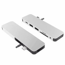 HyperDrive USB-C Hub Adapter, Sanho Solo 7-in-1 Type C Dongle for MacBook Pro, PC w USB-C Port: USBC 60W Power Delivery, USBC 5Gbps Data, 4K HDMI, microSD/SD Card Reader, 2xUSB 3.0, Audio Jack- Silver