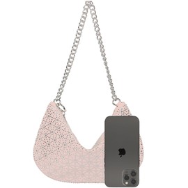 DEXMAY Rhinestone Purse Suede Hotfix Crystal Convertible Chain Shoulder Bag Party Evening Clutch Handbag Light Pink