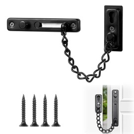 NIYATA Door Chain Lock Black, Stainless Steel Security Chain Guard for Internal Doors,Anti-Theft Safety Latch Lock with Spring and Screws for Home,Apartment,Hotel,Bedroom Use