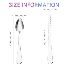 6 PCS Stainless Steel Serrated Grapefruit Spoon and Knife Set Curved Utensils for Citrus Kiwi Melon Lime and Pitaya Fruits (Silver)