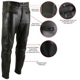 Milwaukee Leather LKM5713 Men's Premium Black Cowhide Leather Racing Pants w/CE Armor Knee Protection - 30