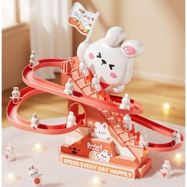 Maycoly Rabbit Climbing Slide Toy Double Loop Track Slide Racing Track Toy with Music Rabbit Climbing Stairs Toy for Children Intelligence Educational Puzzle Playsets from 3 Years