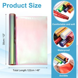 sourcing map Holographic Clear PVC Vinyl Film Holographic PVC Fabric Waterproof Dichroic Film 12 x 48 Inch for Handbags Bows Earrings DIY Craft,Holographic Red