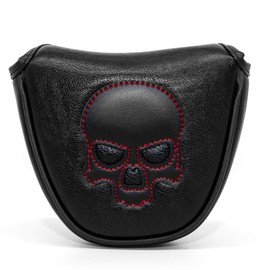 1pc Premium Snthetic Pu Leather Black Skull Golf Headcover Mallet Putter Club Head Cover Magnetic Closure Heel Shaft Cover