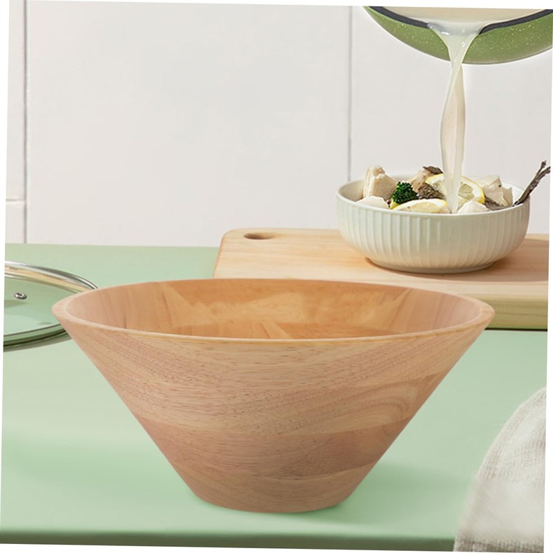 ABOOFAN Large Wooden Salad Bowl Design for Easy Mixing Pouring