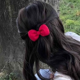 Cimenexe Bohemian Red Bow Hair Clips Puffy Bow Tie Hair Clips Bow Hair Clip Red Satin Bow Hair Clip Bow Knot Headpiece Hair Accessories for Women