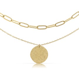 Made by Nami Double Row Necklace Women's Gold with Pendant Made of Surgical Stainless Steel 40 + 5 cm Layered Gold Chain Women's Gift for Her Boho Jewellery Hypoallergenic & Waterproof