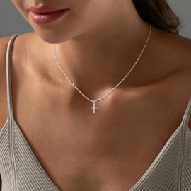 MFRYK Cross Necklace For Women,Silver Plated Small Dainty Cubic Zirconia Cross Choker Necklaces For Women,Cute Charm Easter Religious Jewelry Gifts