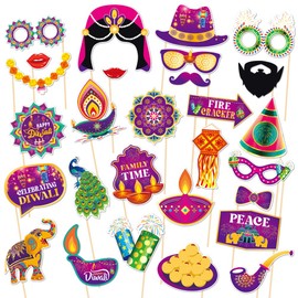 FANOST Happy Diwali Decorations Photo Booth Props, Diwali Lights India Festival Decorations Gifts Diwali Diya Photo Booth Frame for Home Decorations Party Favors Supplies