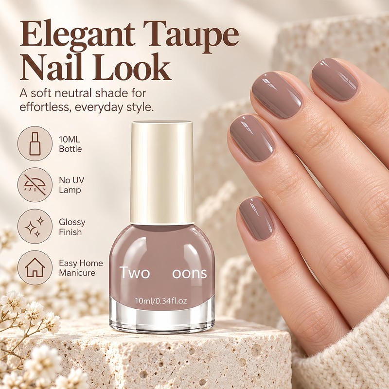 10ML Taupe Nail Polish, Air Dry Glossy Nail Lacquer, No