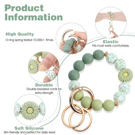 Shimmeroo Wrist Keychain Bracelet for Women,Key Ring Bracelet Cute Silicone Bead Keychain Green Daisy for Daily Use and Gift Giving