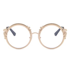 AOOLIA Retro Round Reading Glasses for Women Vintage Elegante Full Rim Multicolor Blue Light Blocking Reader Eyeglasses (Gold, 3, x)