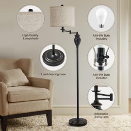 Floor Lamp for Living Room, 3 Color Temperature 350° Adjustable Swing Arm Floor Lamp Vintage Standing Lamp Traditional Farmhouse Tall Floor Lamps for Bedroom Office Home Nursery Study Room Hotel