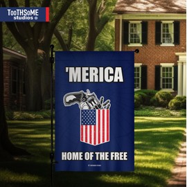 Home Of The Free Patriotic 12" x 18" Blue Double Sided Garden Flag Funny Inpirational American Pride USA July 4th Veteran Memorial Day Home Decor (HomeOfTheFreeBlueGardenFlag)