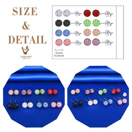 CPSLOVE Women's Colourful Crystal Ball Earrings 925 Sterling Silver Stud Earrings with Rhinestones for Girls Jewellery Set of 8 Pairs, 2017, Cubic Zirconia