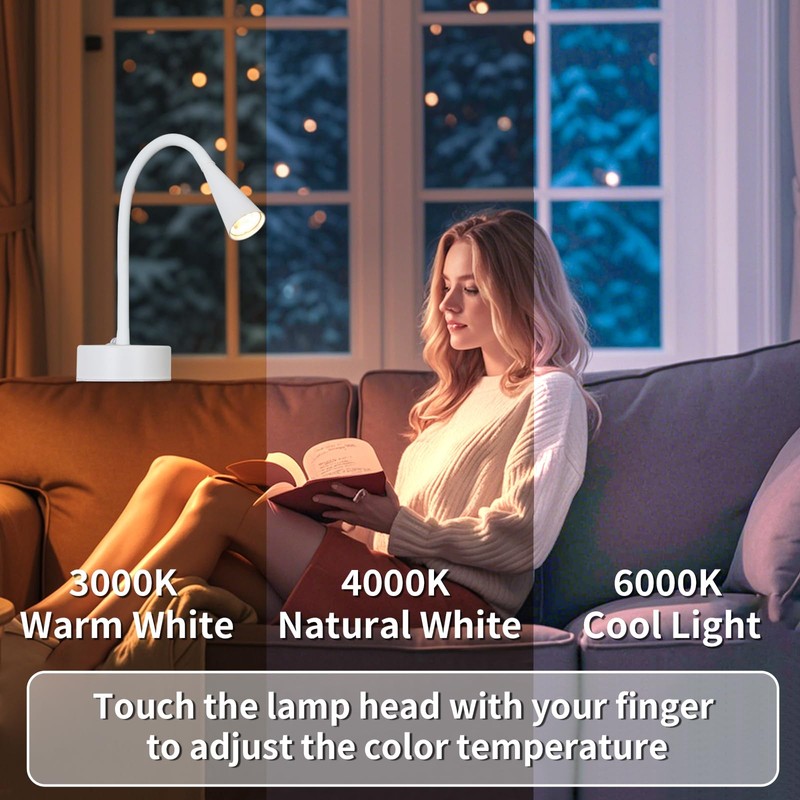 White Headboard Reading Light, No Drilling Wall Mounted Reading Lights
