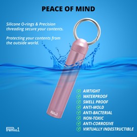 Premio1 Regular Size 4” Storage Tube, Odor Locking Smell Proof, Waterproof Container, Medication Pills Supplements etc… Holds up to 85mm Length, Outdoor EDC Metal Holder, Pocket Travel - Rose Gold