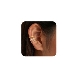 XFSRG Set of 3 Vintage Earrings Set Golden Silver Clip-On Earrings without Ear Hole with Chain Design Zirconia Details and Pearl Structure Elegant Earrings for Women Everyday and Festivals, Copper