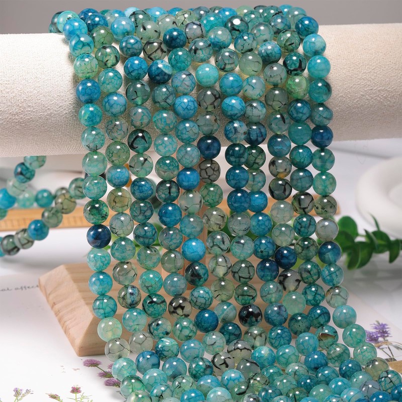 10mm Green Dragon Vein Agate Round Beads, 35 Pcs for