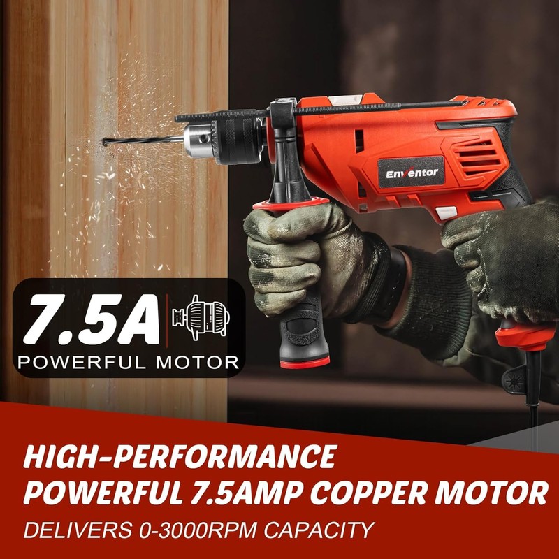 Enventor 7.5 Amp Hammer Drill, 1/2 Inch Electric Drill Hammer,