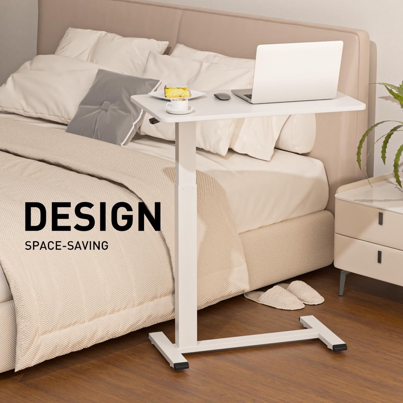 Ywin Adjustable Height Side Table, Adjustable Bedside Table with Wheels,