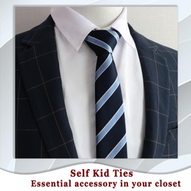 Luckyvestir Ties for Boys, Boys Black/Red/Blue Tie, 2.36" Self Solid Color Kids Ties for Boys 8 10 12 Years (Stripe: Blue & Navy Blue)