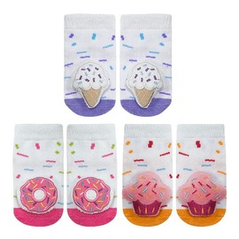 PUPPET Baby Girl Rattle Socks for 0-6 Months Dessert Themed Set Ice Cream Donut Cupcake Infant Adorable Socks Series