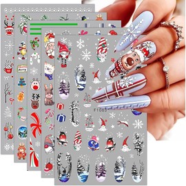 Christmas Nail Art Stickers Decals Cute 3D Self-Adhesive Snowflake Xmas Winter Holiday Cute Nail Supplies Nail Art Design Decoration Accessories 10 Sheets D