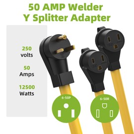 Portvoi 50 Amp Welder Splitter Adapter Cord, 3 Prong 250V NEMA 6-50 Male Plug to 2X 6-50R with Grip Handle, ETL Listed Heavy Duty STW 6 AWG 3FT Extesion Cord Splitter for Welder EV Charger
