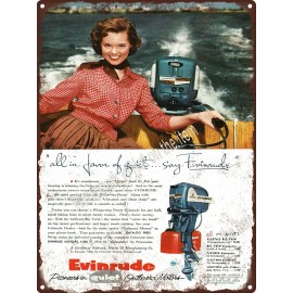1955 Evinrude Outboard Motor Boat 7.5 HP Fleetwin Metal Sign 9x12" A411