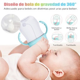 AUERQXZ 2 Paquetes vaso entrenador bebe con popote y cepillo,300ML Vaso Entrenador Antiderrames,antibacteriano y antideslizante, Adecuado Nifios de 2 Afios. (Azul)