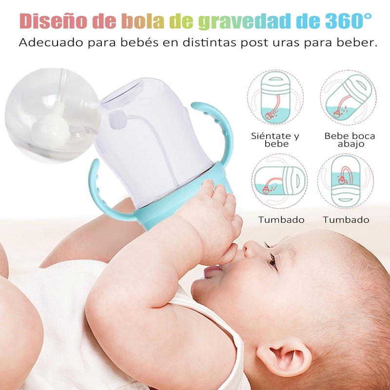 AUERQXZ 2 Paquetes vaso entrenador bebe con popote y cepillo,300ML