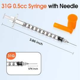 Medhome 0.5ml 31G 5/16inch Syringe, Individually Wrapped, Pack of 100