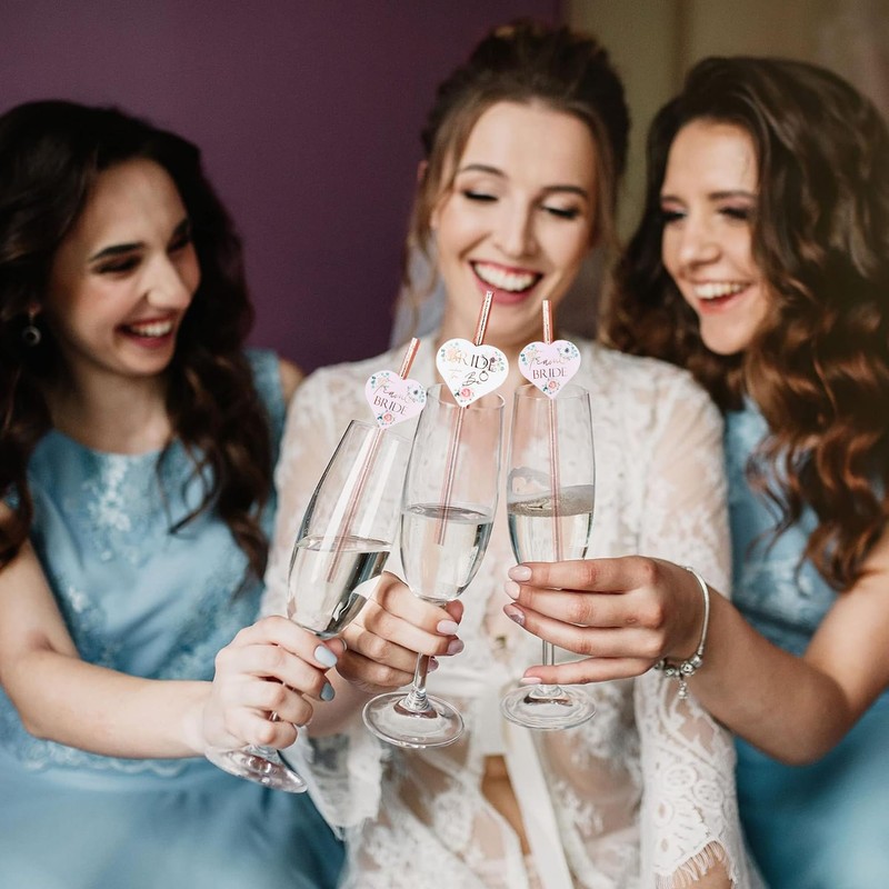 Team Bride Drinking Straws (25pcs) Rose Gold Drinks Utensils for